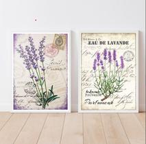 Kit 2 Quadros Lavanda Provençal Vintage 24x18cm - com vidro