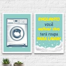 Kit 2 Quadros Lavanderia Azul E Amarelo 45x34cm