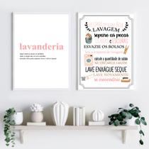 Kit 2 Quadros Lavanderia Soft - Rosa 33x24cm