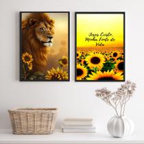 Kit 2 Quadros Leão Jesus Cristo Girassóis 33x24cm - com vidro Kit 2 Quadros Leão Jesus Cristo Girassóis 33x24cm - com vidro