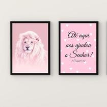 Kit 2 Quadros Leão Rosa 33x24cm - com Vidro