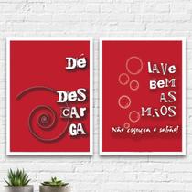 Kit 2 Quadros Lembretes Para Banheiro 45x34cm Kit 2 Quadros Lembretes Para Banheiro 45x34cm