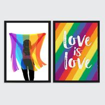 Kit 2 Quadros LGBT Love Is Love 24x18cm