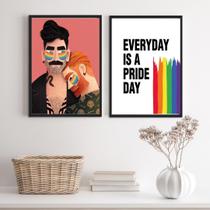 Kit 2 Quadros LGBT Pride Day 24x18cm - Vidro e Moldura Branca