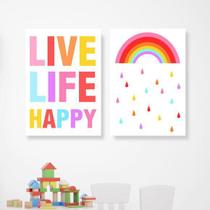 Kit 2 Quadros Live Life Happy 24X18Cm Moldura Branca Kit 2 Quadros Live Life Happy 24X18Cm Moldura Branca