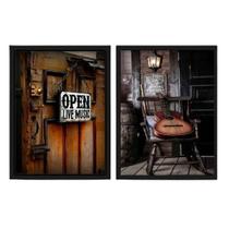 Kit 2 Quadros Live Music Violão Vintage 24X18Cm - Branca Kit 2 Quadros Live Music Violão Vintage 24X18Cm - Branca