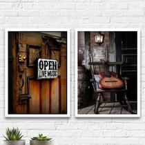 Kit 2 Quadros Live Music Violão Vintage 33X24Cm Vidro Branca Kit 2 Quadros Live Music Violão Vintage 33X24Cm Vidro Branca