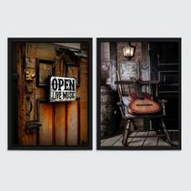 Kit 2 Quadros Live Music Violão Vintage 45x34cm - com vidro Kit 2 Quadros Live Music Violão Vintage 45x34cm - com vidro