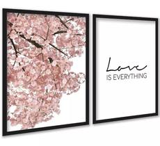 Kit 2 Quadros Love is Everything - Árvore Rosa 33x24cm - com vidro