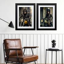 kit 2 Quadros Macacos Motoqueiros - 60x48cm