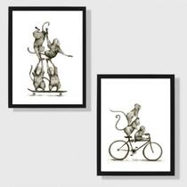 Kit 2 Quadros Macaquinhos Esportistas 45x34cm - com vidro