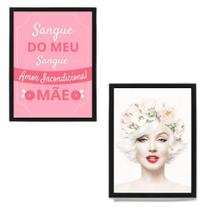 Kit 2 Quadros Mãe Amor - Marilyn Monroe 24X18Cm Preto
