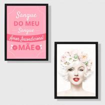 Kit 2 Quadros Mãe Amor - Marilyn Monroe 33x24cm - com vidro