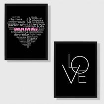 Kit 2 Quadros Mamãe Qualidades - Love 24x18cm - com vidro Kit 2 Quadros Mamãe Qualidades - Love 24x18cm - com vidro