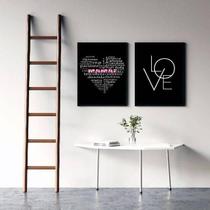 Kit 2 Quadros Mamãe Qualidades - Love 33X24 C/Vidro - Preta