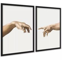 Kit 2 Quadros Mão Criação Adão 45X34Cm - Com Vidro