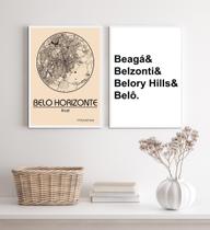 Kit 2 Quadros Mapa De Belo Horizonte 45X34Cm - Com Vidro