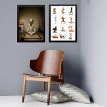 Kit 2 Quadros Meditação Yoga - Dogs 24X18Cm - Com Vidro