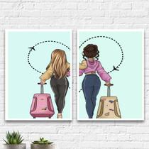 Kit 2 Quadros Melhores Amigas Viajantes 45x34cm - com vidro