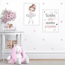 Kit 2 Quadros Menina Bailarina - Sonhe Alto 24X18Cm - Vidro