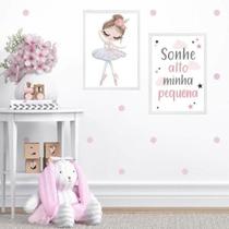 Kit 2 Quadros Menina Bailarina - Sonhe Alto 24X18Cm - Vidro