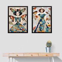Kit 2 Quadros Menina - Borboletas E Pássaros 45X34Cm Kit 2 Quadros Menina - Borboletas E Pássaros 45X34Cm