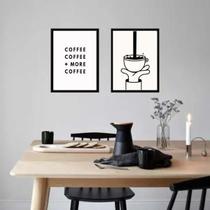 Kit 2 Quadros Minimalistas More Coffee 33X24Cm - Com Vidro