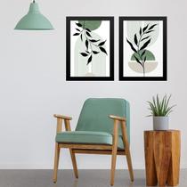 Kit 2 Quadros Modernos Boho Verde Folha 33x24cm
