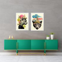 Kit 2 Quadros Modernos Colagens Onças 33x24cm - com vidro Kit 2 Quadros Modernos Colagens Onças 33x24cm - com vidro