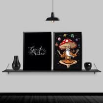 Kit 2 Quadros Monge Meditação Good Vibes 33X24 Moldura Preta