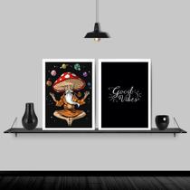 Kit 2 Quadros Monge Meditação Good Vibes 45X34 Moldura Preta