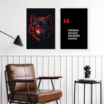 Kit 2 Quadros Motivacionais Aprendizado - Lobo 45x34cm