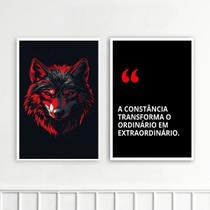 Kit 2 Quadros Motivacionais Constância - Lobo 24x18cm