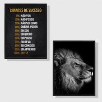 Kit 2 Quadros Motivacionais LeãoSucesso 33x24cm - com vidro
