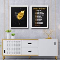 Kit 2 Quadros Motivacionais Sucesso - Folhas 45x34cm - com vidro