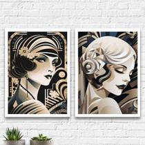 Kit 2 Quadros Mulheres Art Deco 33x24cm - com vidro Kit 2 Quadros Mulheres Art Deco 33x24cm - com vidro