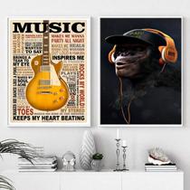 Kit 2 Quadros Music Life - Chimpanzé 33x24cm - com vidro