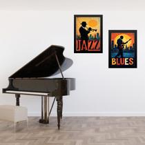 Kit 2 Quadros Músicos Jazz e Blues 33x24cm Kit 2 Quadros Músicos Jazz e Blues 33x24cm