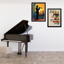 Kit 2 Quadros Músicos Jazz - Trompete 33X24Cm