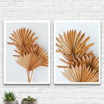 Kit 2 Quadros Neutros Folhas Leque 45x34cm - com vidro