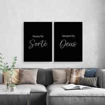 Kit 2 Quadros Nunca Foi Sorte Foi Deus 45X34Cm Vidro Preta
