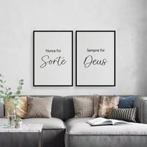 Kit 2 Quadros Nunca Foi Sorte Sempre Foi Deus 45X34Cm Preta