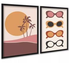 Kit 2 Quadros Óculos De Sol - Praia 45X34Cm - Com Vidro