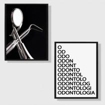 Kit 2 Quadros Odontologia Instrumentos 24x18cm