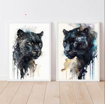 Kit 2 Quadros Pantera Negra Aquarela 33x24cm Kit 2 Quadros Pantera Negra Aquarela 33x24cm