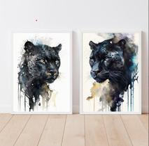 Kit 2 Quadros Pantera Negra - Aquarela 45x34cm