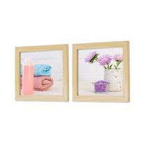 Kit 2 quadros para banheiro, lavabo, lavanda, wc, flores, vaso, banheira, cacto 20x20cm