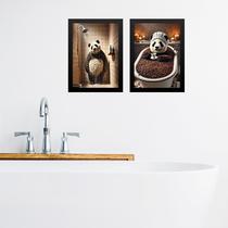 Kit 2 Quadros Para Banheiro Urso Panda - Café 45x34cm