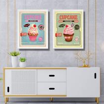 Kit 2 Quadros Para Cozinha - Cupcakes 24x18cm - com vidro Kit 2 Quadros Para Cozinha - Cupcakes 24x18cm - com vidro
