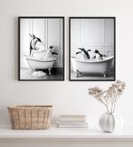 Kit 2 Quadros Para Decorar Banheiro- Pinguins 24x18cm - com vidro